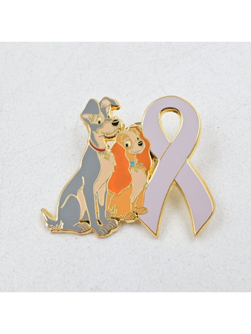 Disney Lady and the Tramp Purple Ribbon Awareness Enamel Lapel Pin Collectible